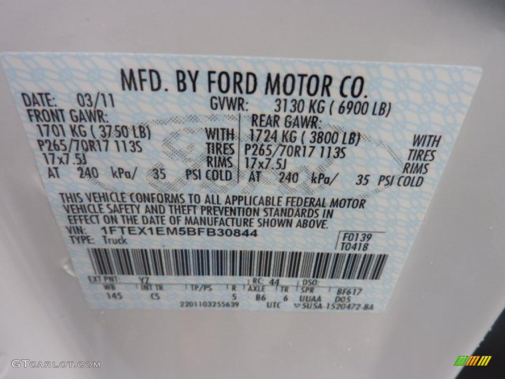 2011 Ford F150 STX SuperCab 4x4 Color Code Photos