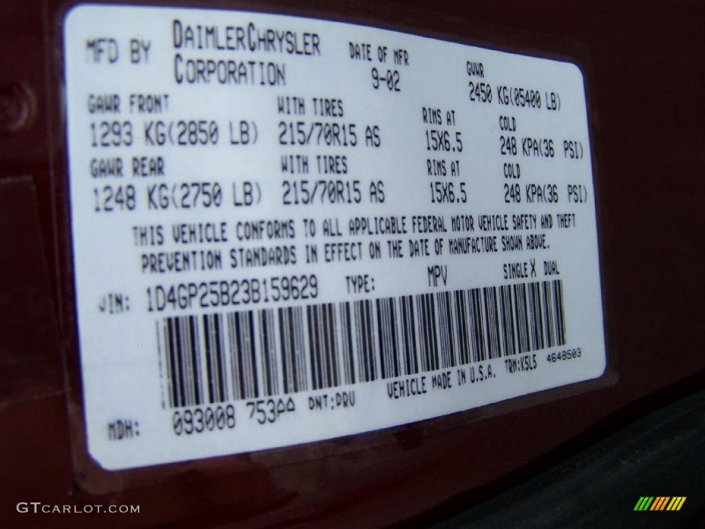 2003 Caravan Color Code PRV for Deep Molten Red Pearl Photo #47951640