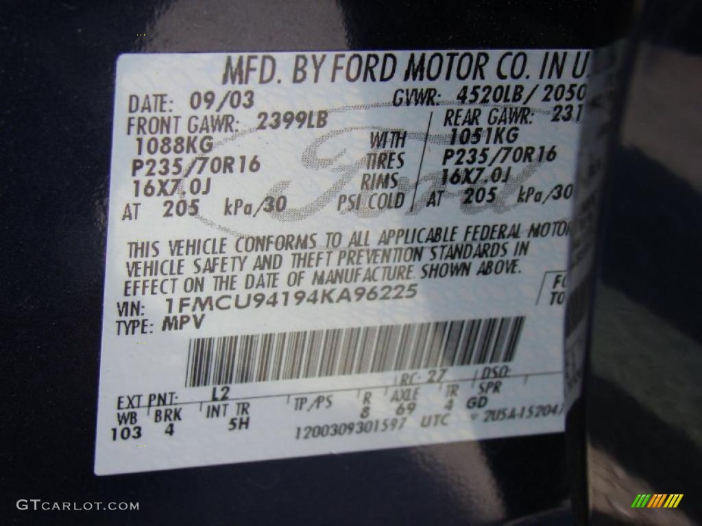 2004 Escape Color Code L2 for True Blue Metallic Photo #47955771