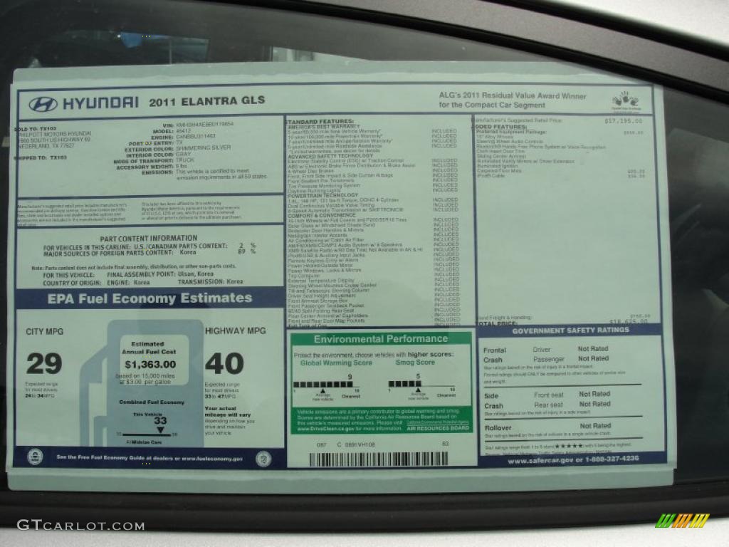 2011 Hyundai Elantra GLS Window Sticker Photo #47967480
