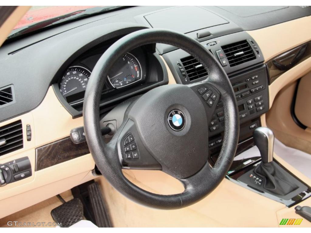 2007 BMW X3 3.0si Sand Beige Steering Wheel Photo #47973173