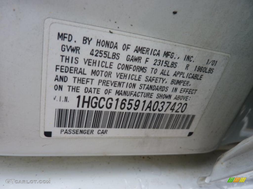 2001 Accord EX V6 Sedan - Taffeta White / Ivory photo #19