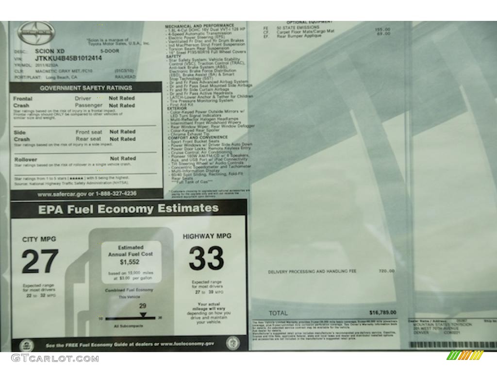2011 Scion xD Standard xD Model Window Sticker Photo #47981516