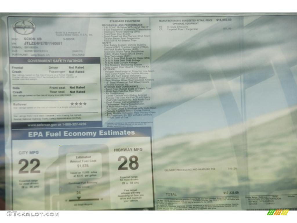 2011 Scion xB Standard xB Model Window Sticker Photos