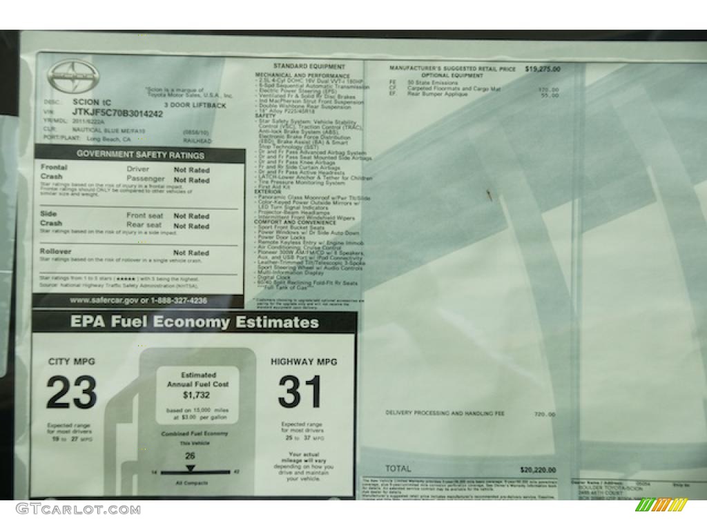 2011 Scion tC Standard tC Model Window Sticker Photo #47981948