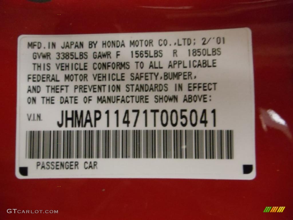 2001 Honda S2000 Roadster Info Tag Photo #47989941