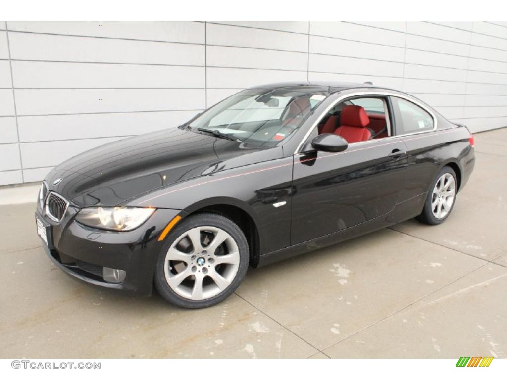 2008 3 Series 328xi Coupe - Jet Black / Coral Red/Black photo #1