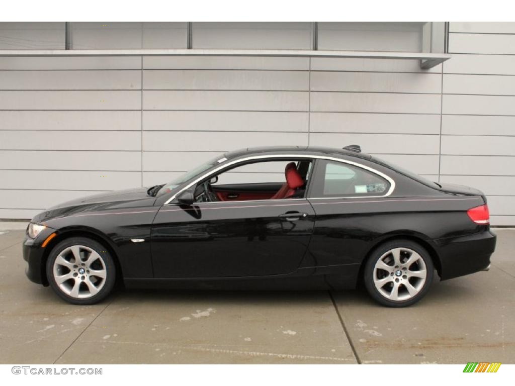 2008 3 Series 328xi Coupe - Jet Black / Coral Red/Black photo #3