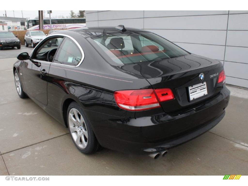2008 3 Series 328xi Coupe - Jet Black / Coral Red/Black photo #4