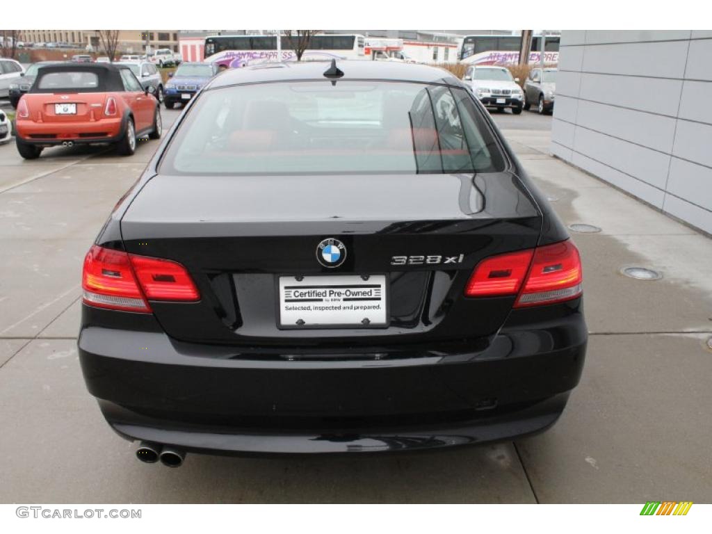 2008 3 Series 328xi Coupe - Jet Black / Coral Red/Black photo #5