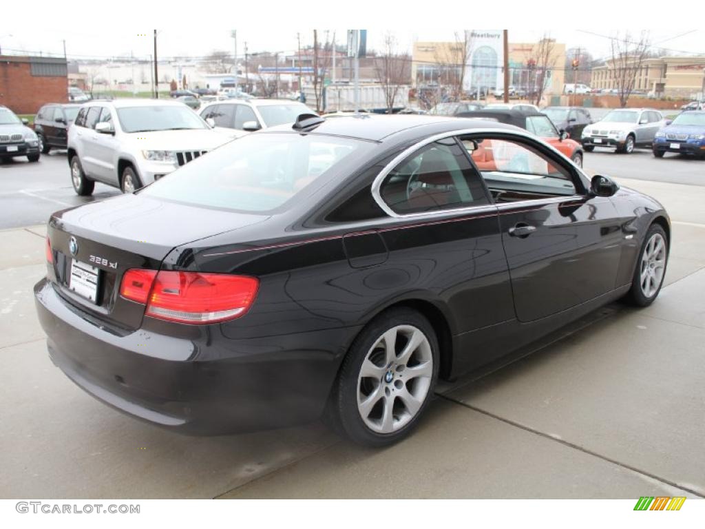 2008 3 Series 328xi Coupe - Jet Black / Coral Red/Black photo #6