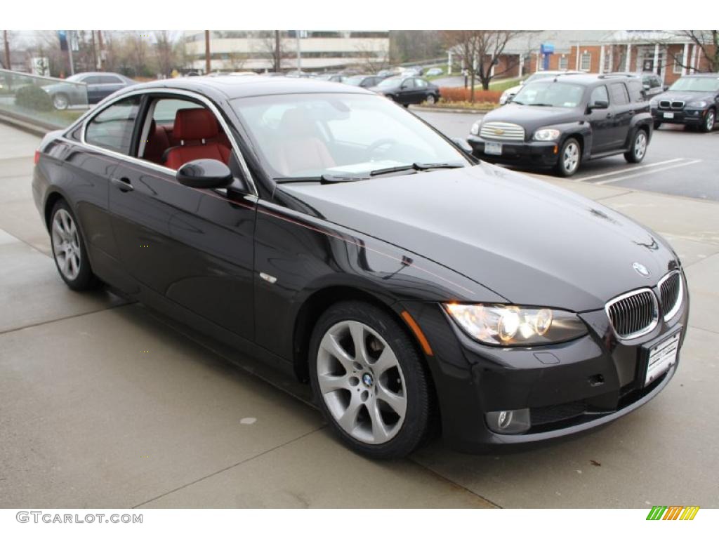 2008 3 Series 328xi Coupe - Jet Black / Coral Red/Black photo #7