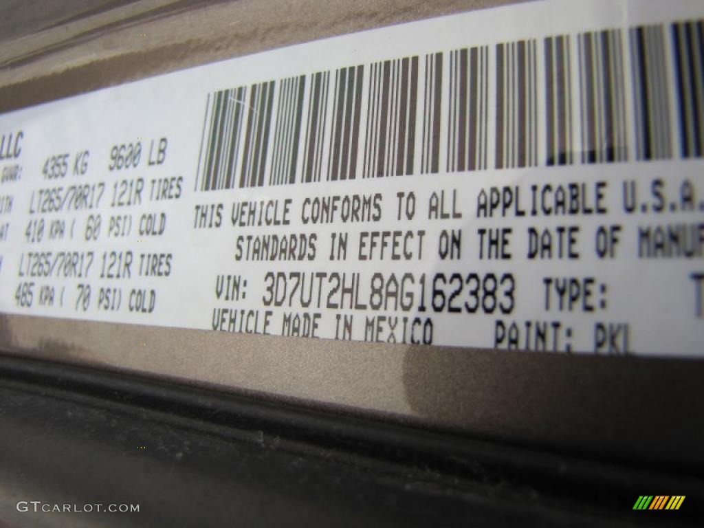 2010 Ram 2500 Color Code PKL for Austin Tan Pearl Photo #48009667