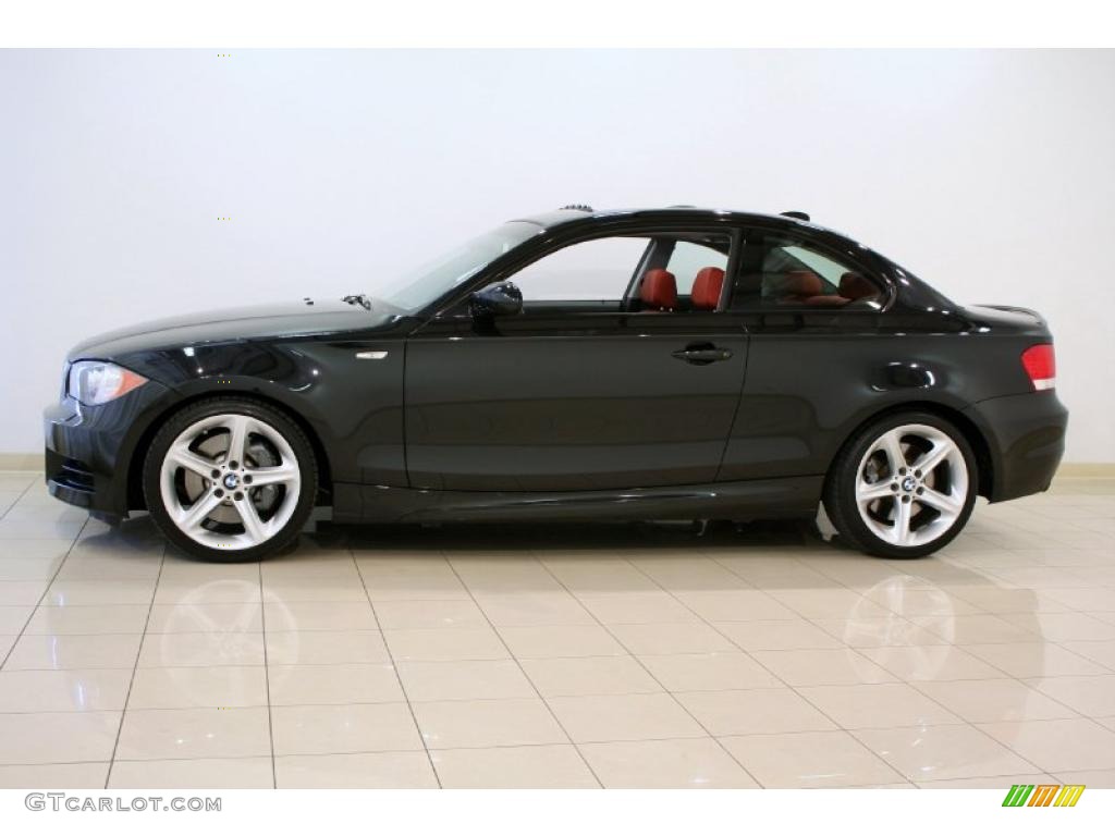 2008 1 Series 135i Coupe - Black Sapphire Metallic / Coral Red photo #4