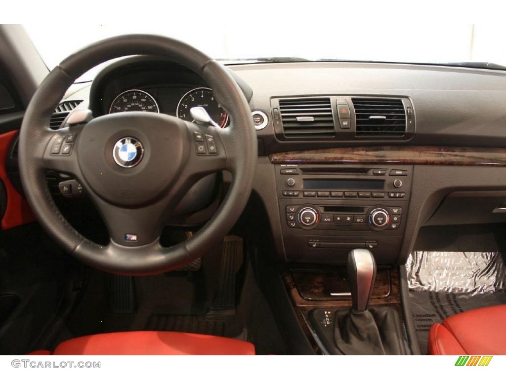 2008 BMW 1 Series 135i Coupe Coral Red Steering Wheel Photo #48010858