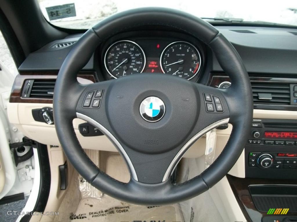 2011 BMW 3 Series 328i Convertible Cream Beige Steering Wheel Photo #48017438