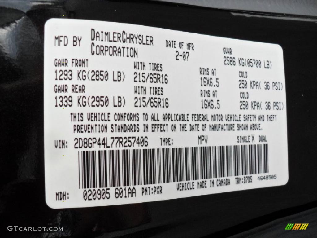2007 Grand Caravan Color Code PXR for Brilliant Black Crystal Pearl Photo #48023754