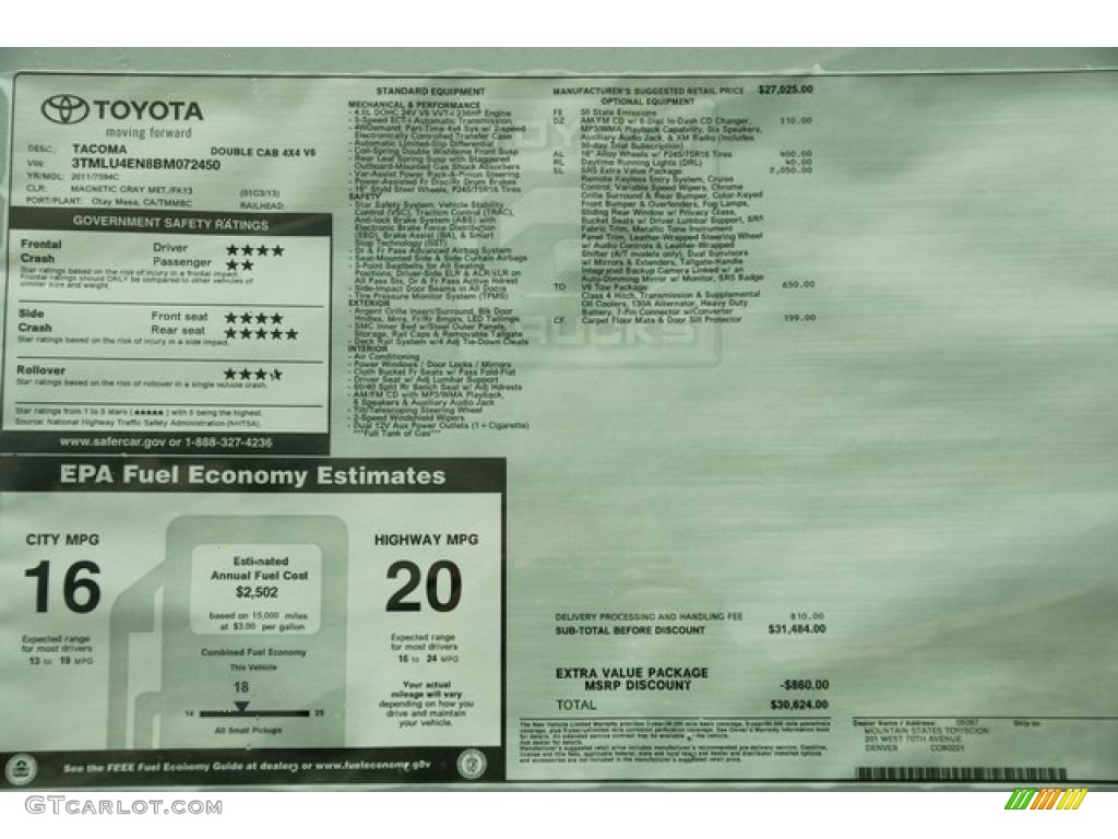 2011 Tacoma V6 SR5 Double Cab 4x4 - Magnetic Gray Metallic / Graphite Gray photo #12