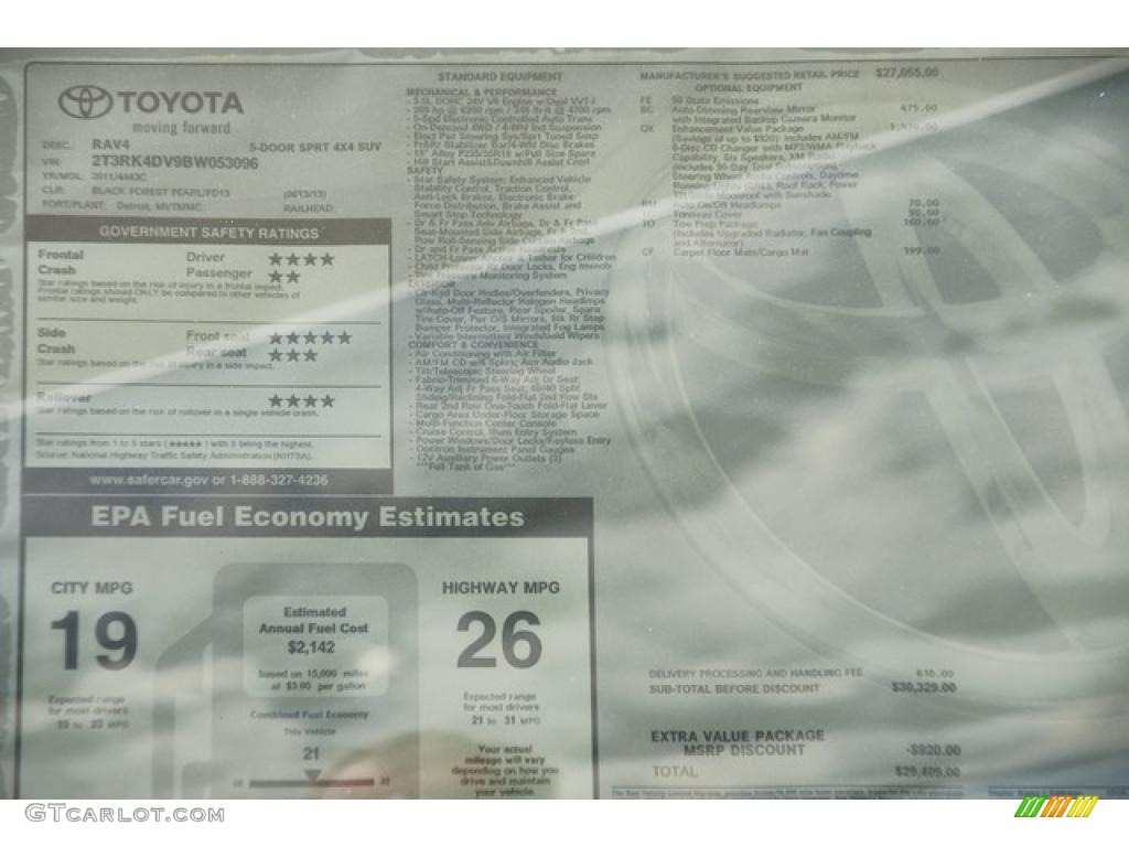 2011 Toyota RAV4 V6 Sport 4WD Window Sticker Photo #48045907