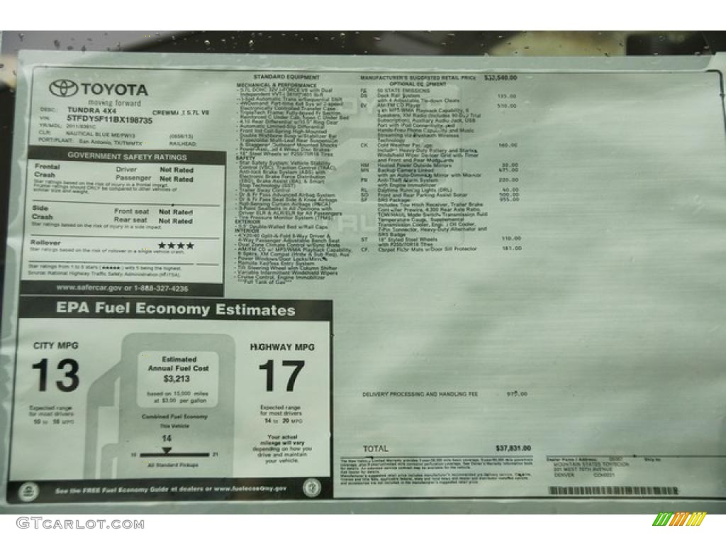 2011 Toyota Tundra SR5 CrewMax 4x4 Window Sticker Photo #48047206
