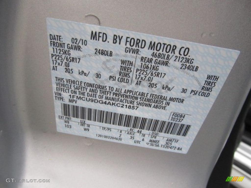 2010 Escape Color Code UX for Ingot Silver Metallic Photo #48054860