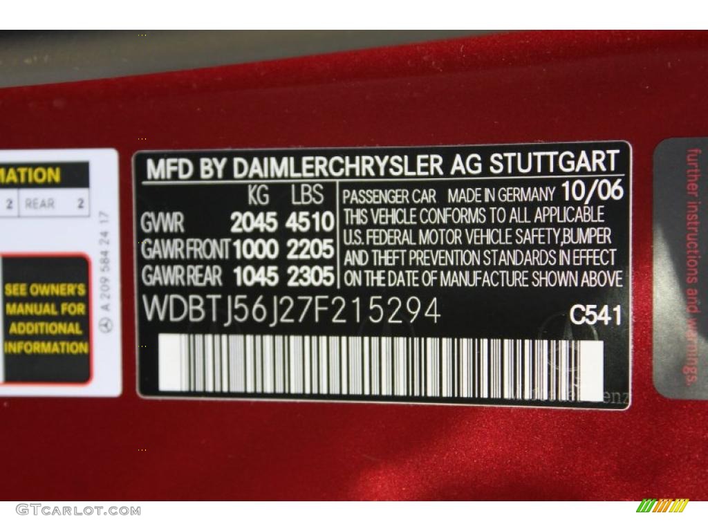 2007 CLK Color Code 541 for Storm Red Metallic Photo #48064676