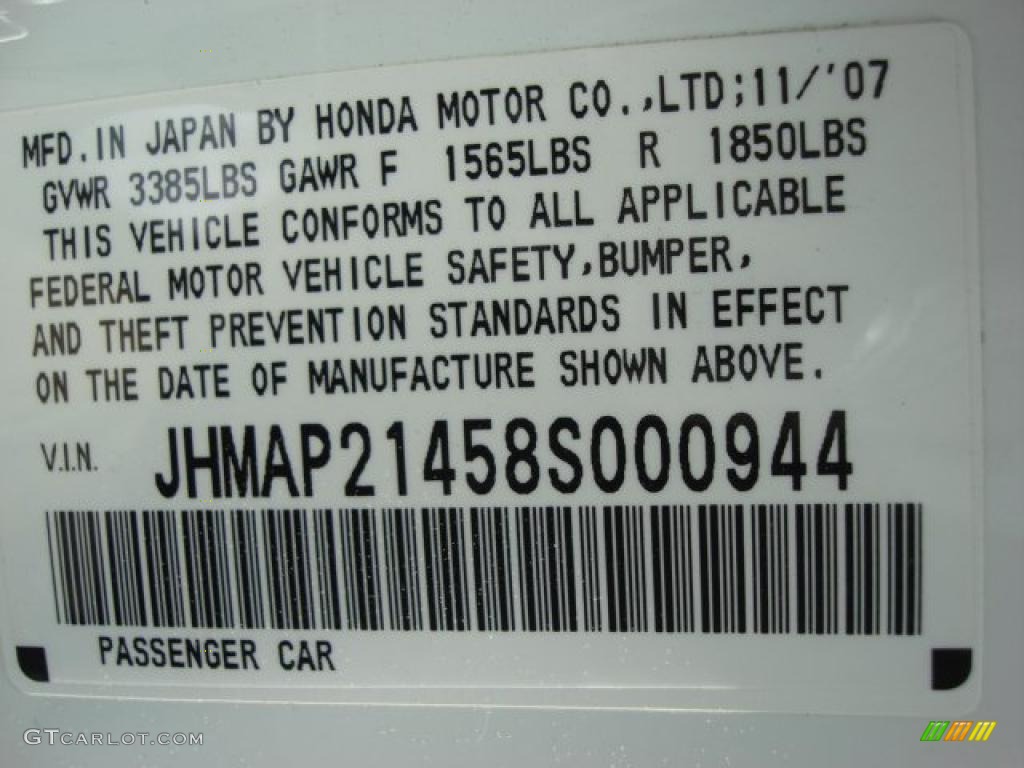 2008 Honda S2000 Roadster Info Tag Photo #48067859