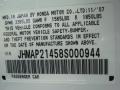 2008 Honda S2000 Roadster Info Tag