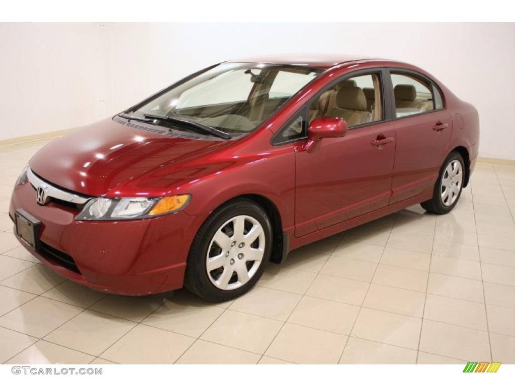 2007 Civic LX Sedan - Tango Red Pearl / Ivory photo #3