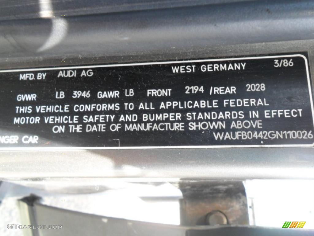 1986 Audi 5000 S Sedan Info Tag Photo #48074129