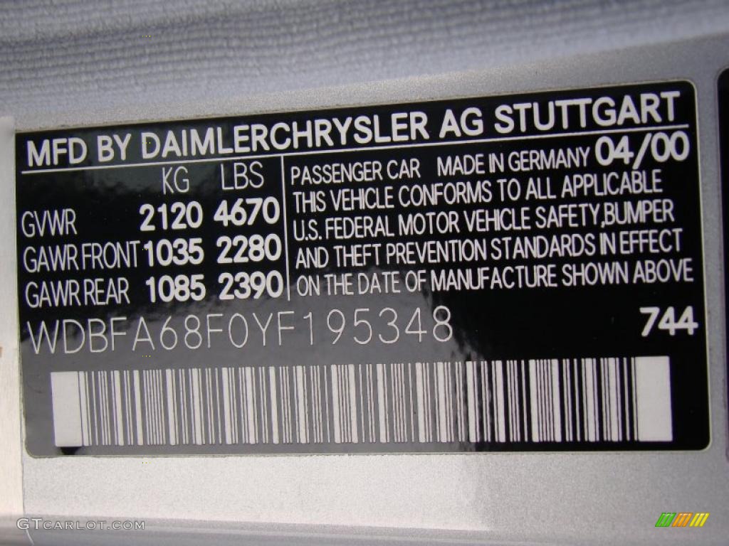 2000 SL Color Code 744 for Brilliant Silver Metallic Photo #48074798