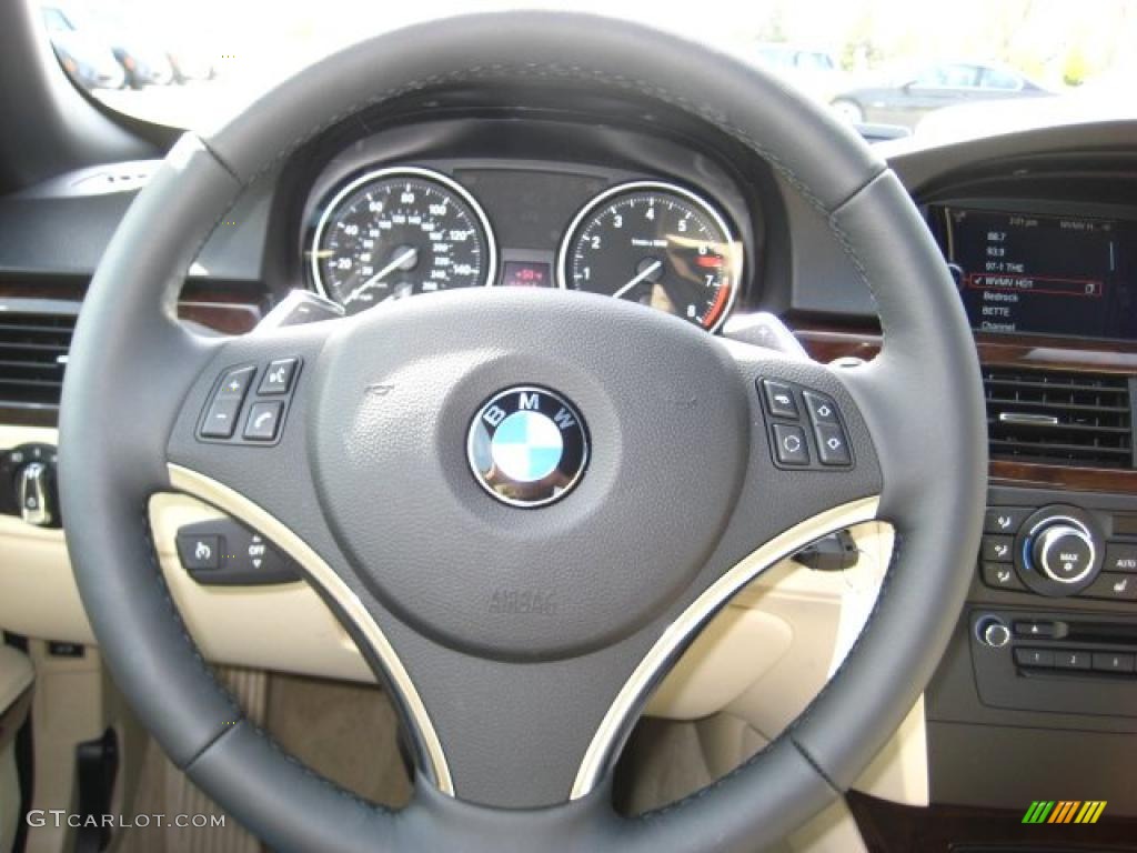 2011 BMW 3 Series 335i Convertible Cream Beige Dakota Leather Steering Wheel Photo #48076515
