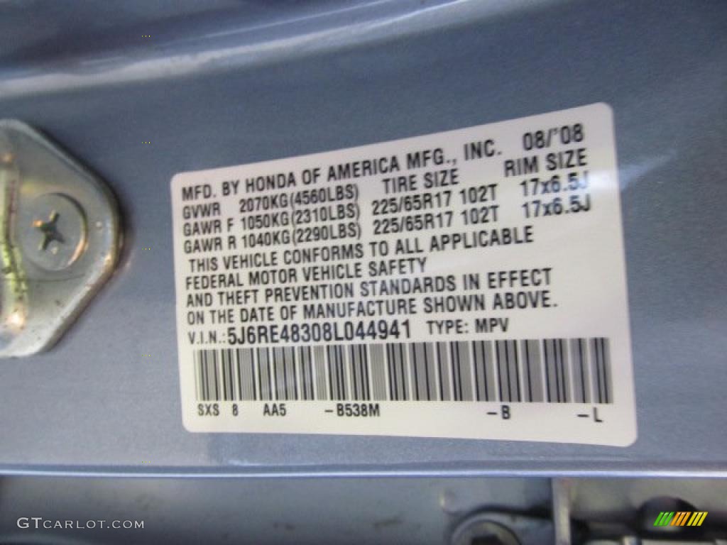 2008 CR-V LX 4WD - Glacier Blue Metallic / Gray photo #14