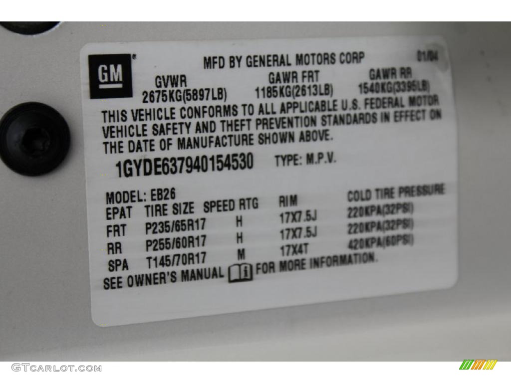 2004 Cadillac SRX V6 Info Tag Photos