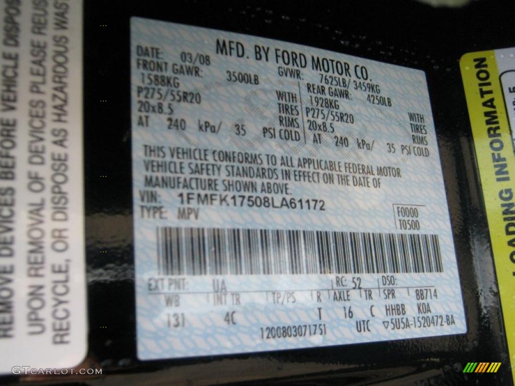 2008 Expedition Color Code UA for Black Photo #48102636