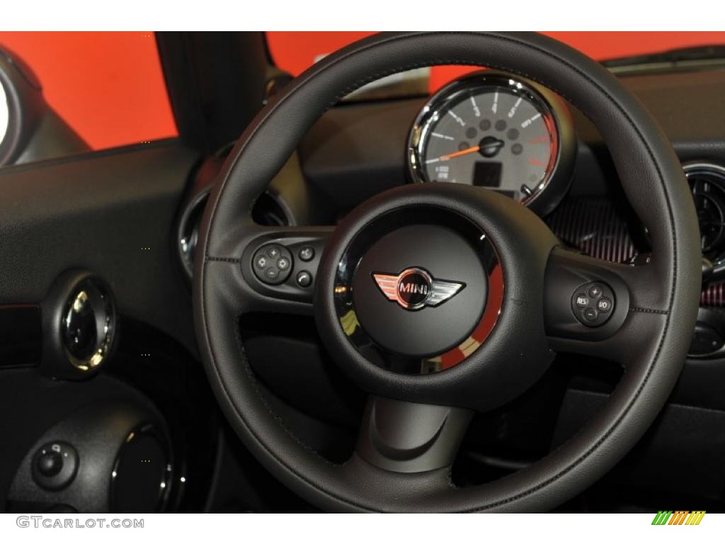 2011 Mini Cooper Clubman Hampton Package Black Lounge Leather/Damson Red Piping Steering Wheel Photo #48110115