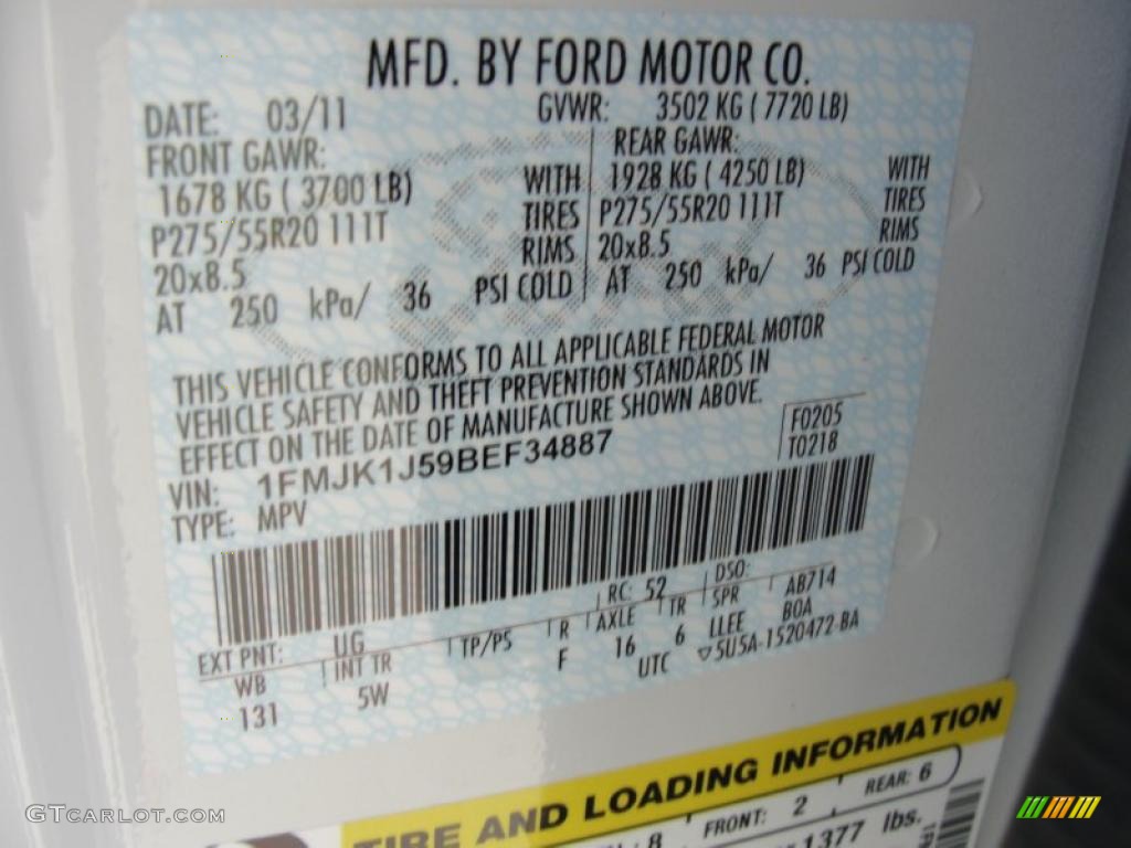 2011 Expedition Color Code UG for White Platinum Tri-Coat Photo #48128377