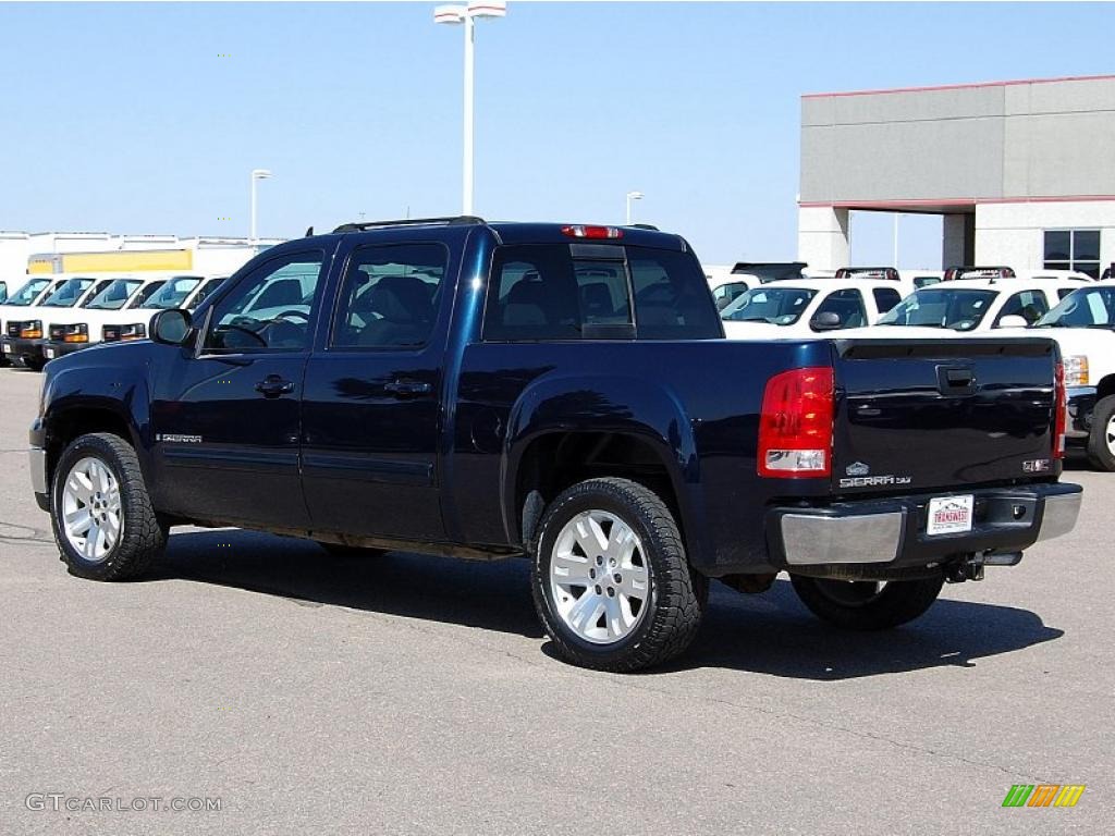 2007 Sierra 1500 SLT Crew Cab 4x4 - Deep Blue Metallic / Very Dark Cashmere/Light Cashmere photo #3