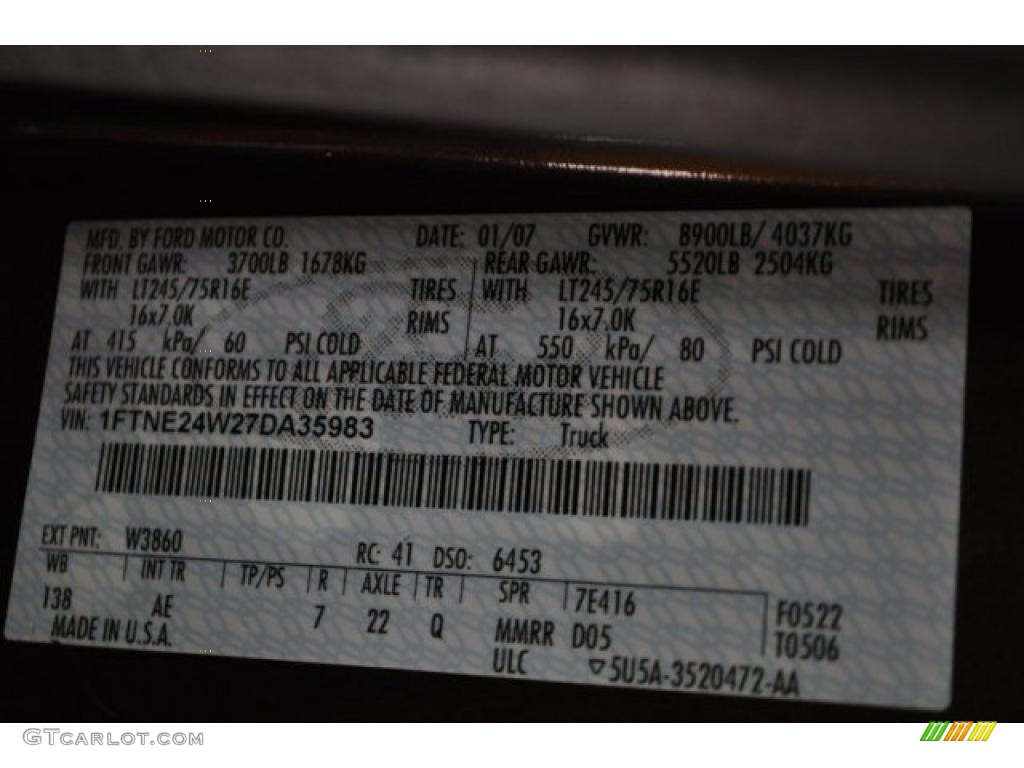 2007 E Series Van Color Code W3860 for Fleet Brown Metallic Photo #48136890