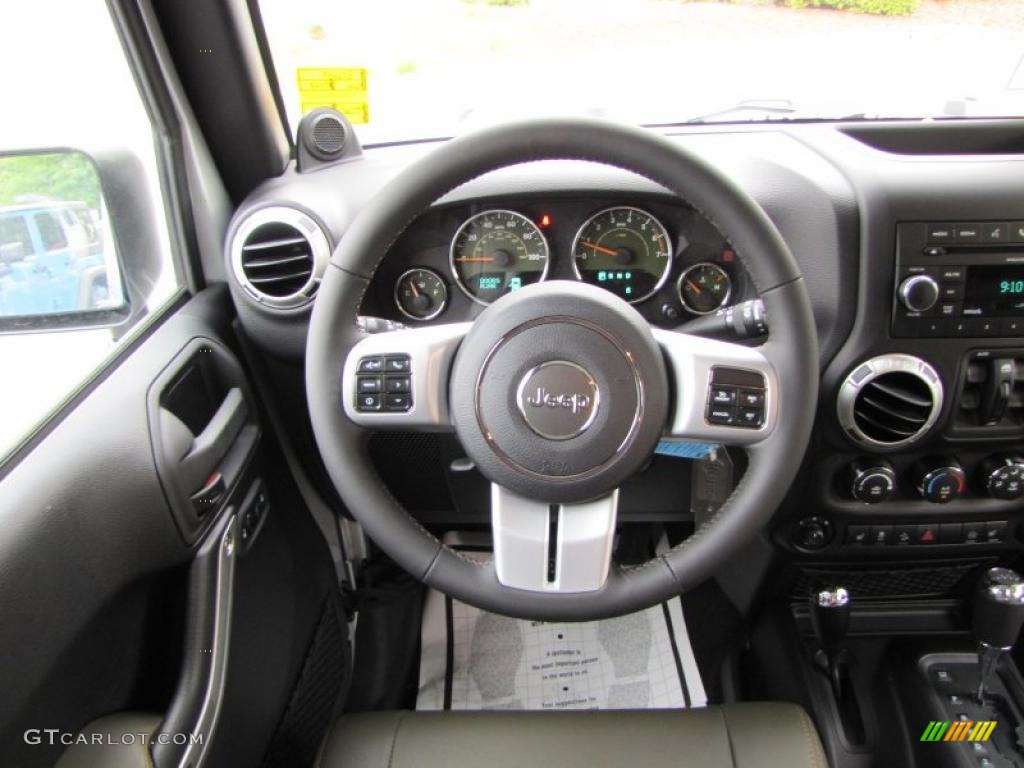 2011 Jeep Wrangler Unlimited Sahara 70th Anniversary 4x4 Black/Dark Olive Steering Wheel Photo #48138366