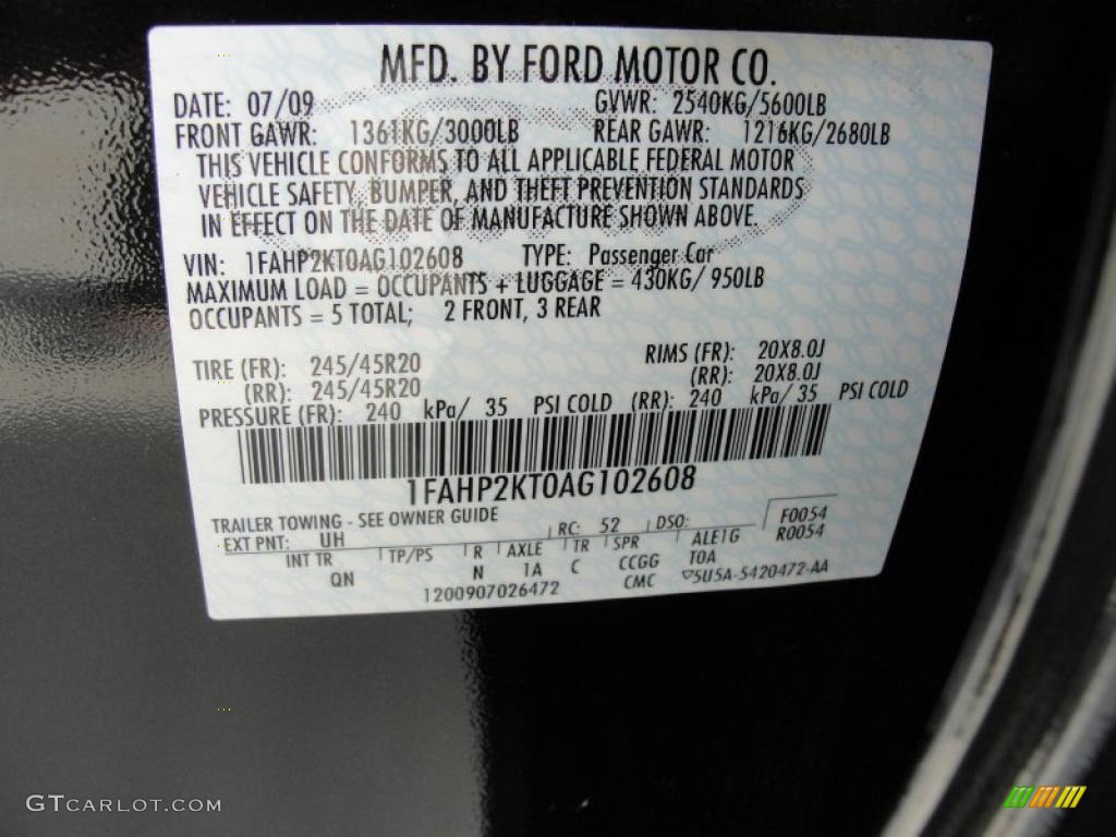 2010 Taurus Color Code UH for Tuxedo Black Metallic Photo #48140601