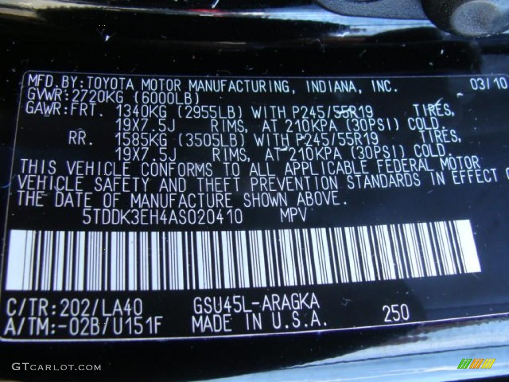 2010 Highlander Color Code 202 for Black Photo #48141960