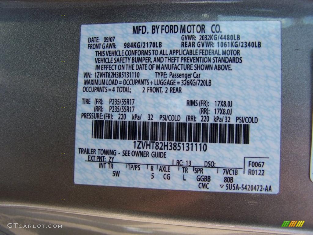 2008 Mustang Color Code ZY for Vapor Silver Metallic Photo #48146271