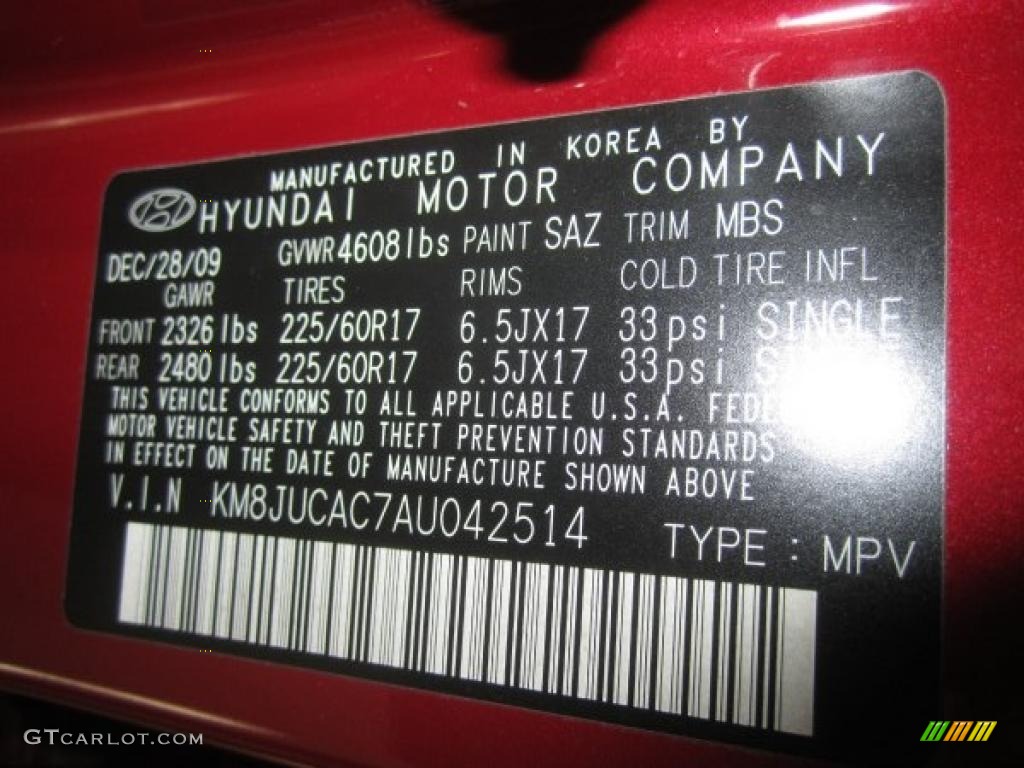 2010 Tucson Color Code SAZ for Garnet Red Photo #48162023