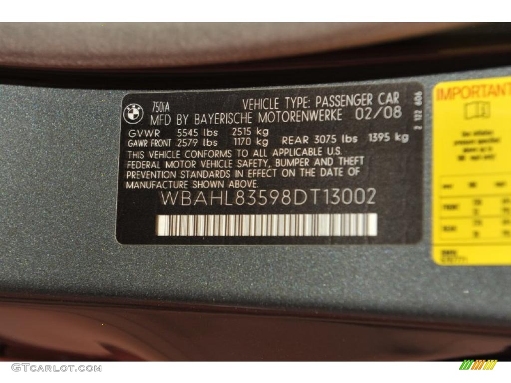 2008 BMW 7 Series 750i Sedan Info Tag Photo #48194488