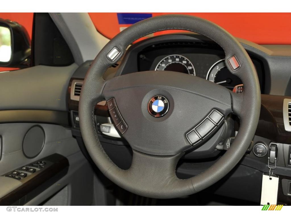 2008 BMW 7 Series 750i Sedan Flannel Grey Steering Wheel Photo #48194584
