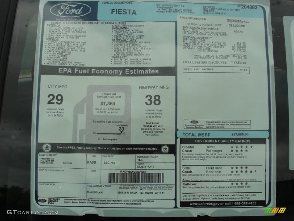 2011 Ford Fiesta SE Sedan Window Sticker Photos