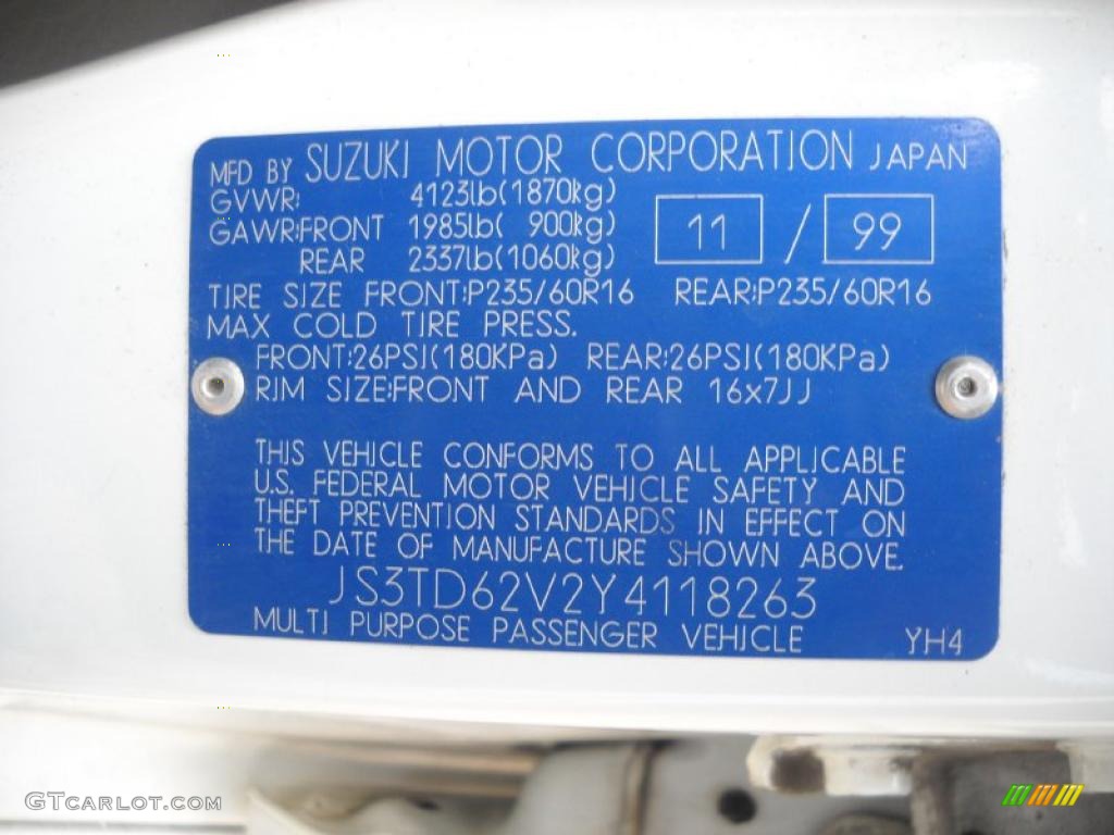 2000 Grand Vitara JLX 4x4 - Polar White / Gray photo #9