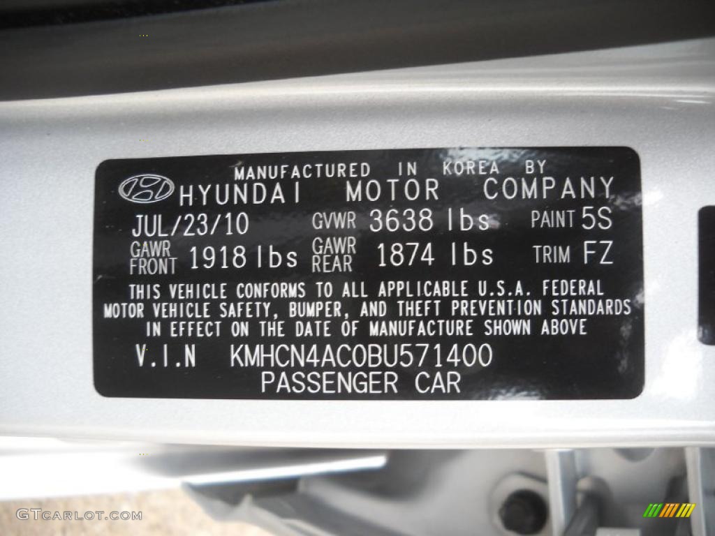 2011 Accent Color Code 5S for Platinum Silver Photo #48202834