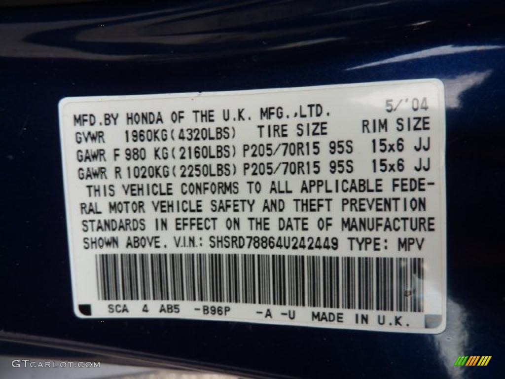 2004 CR-V EX 4WD - Eternal Blue Pearl / Black photo #13
